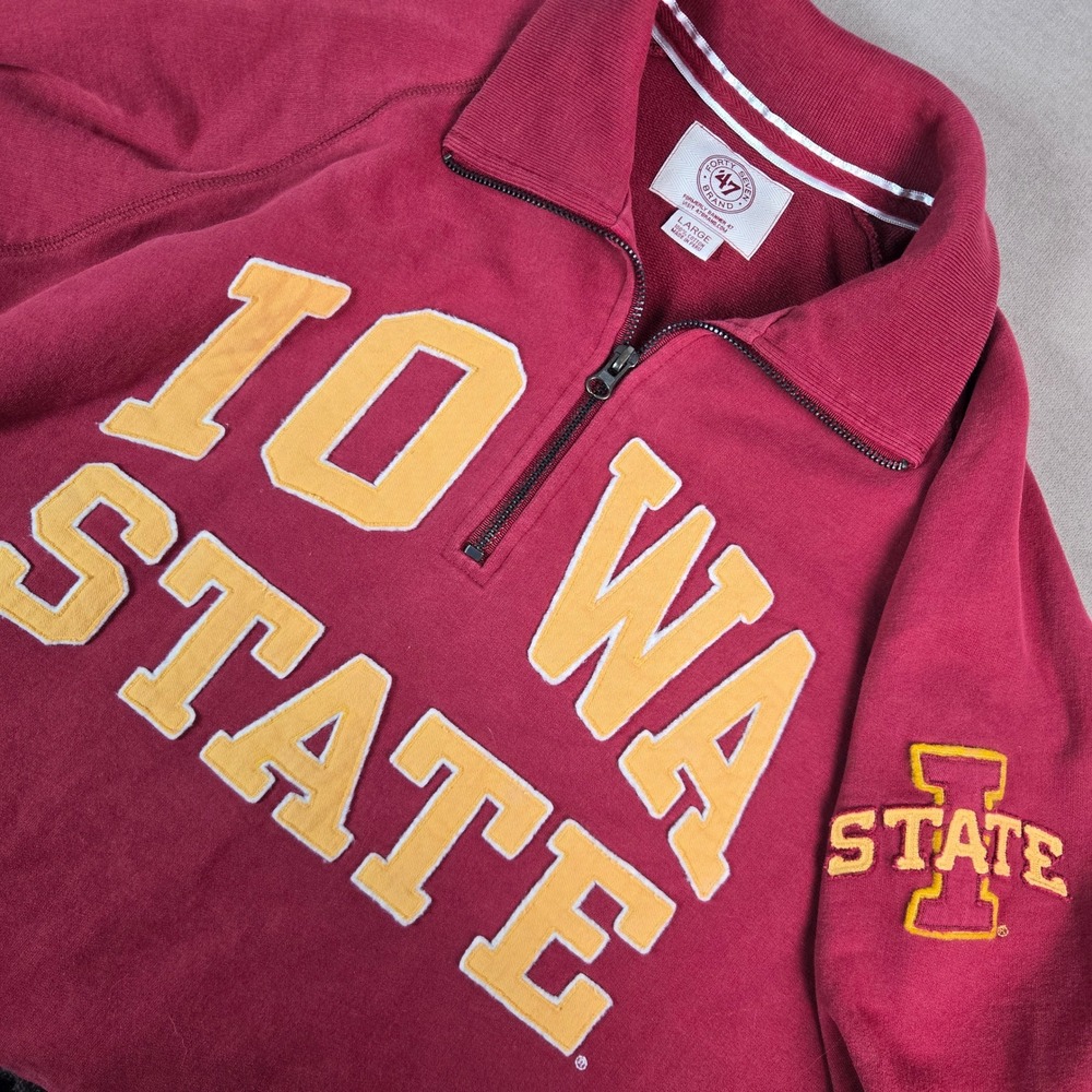 47 Brand Iowa State Cyclones Quarter Zip Sweatshirt Mens Large Maroon Cotton ISU